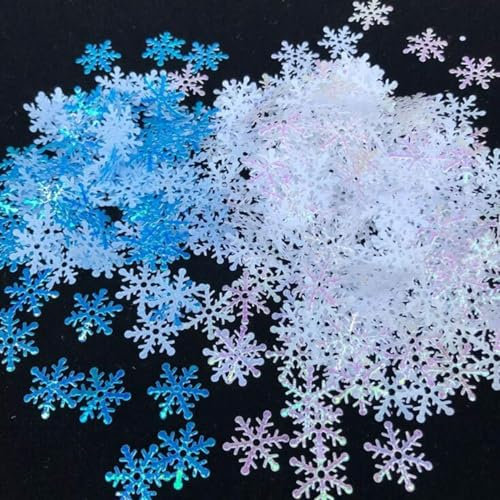 600Pcs Schneeflocken Konfetti Dekorationen für Weihnachten, Weiß und Blau Winter Konfetti Schnee Party Pack für Hochzeit Geburtstag Feiertag Tischdekorationen Zubehör (L/B)