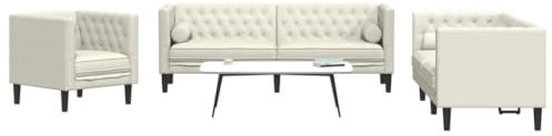 LAPOOH 3-TLG. Chesterfield-Sofa-Set mit Nackenrollen Creme Samt, Loungesofa, Sofas & Couches, Relaxsofa, Couch für Wohnzimmer - 3209288