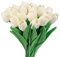 GIUSOBG Tulipani Artificiali 15 Pcs 34cm Bianco latte Fiori Artificiali Finti Tulipani in lattice Fiori Finti di Tulipani Realistici Bouquet di Fiori finti di Tulipani per Casa per Matrimoni,Giardino