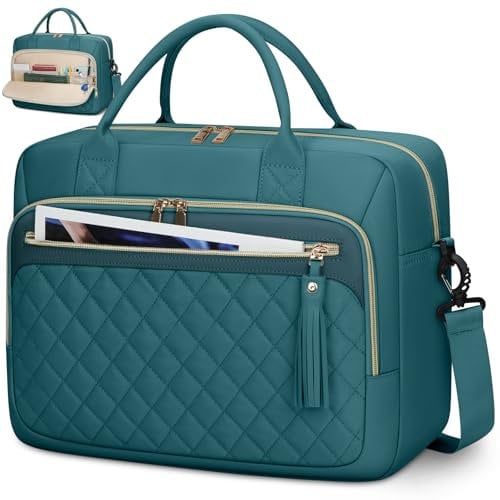 RAINSMORE Sacoche pour Ordinateur Portable 17 Pouces Sac Travail Femme Grande Sacs et Housses pour Ordinateur Portable Imperméable Mallette pour Femme Sac à Bandoulière Vert Foncé