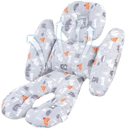 Baby-Kinderwagen-Einsatz – Kissenstützkissen, weiche, atmungsaktive | Sitzeinlage | Kopf- und Körperkissen mit Riemen, wendbar, waschbar, Matte für Reisebett, Autositz, Kinderwagen, Schlafkomfort