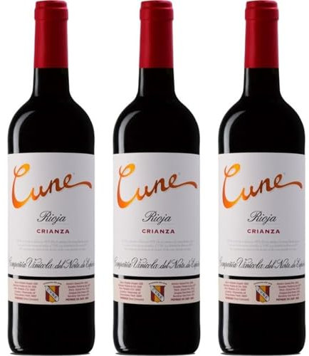 Cune Crianza Vino Tinto Español con Aromas Frutales y Notas de Roble, Ideal para Maridar con Carnes, Quesos y Platos Mediterráneos| 3 botellas