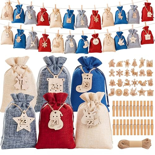 XIANNVXI Blauer Adventskalender zum Befüllen Adventskalender 2025 Weihnachtskalender Selbst Blauer Befüllen mit Zahlen Stoffbeutel DIY Säckchen Groß (Blauer Füllbeutel)