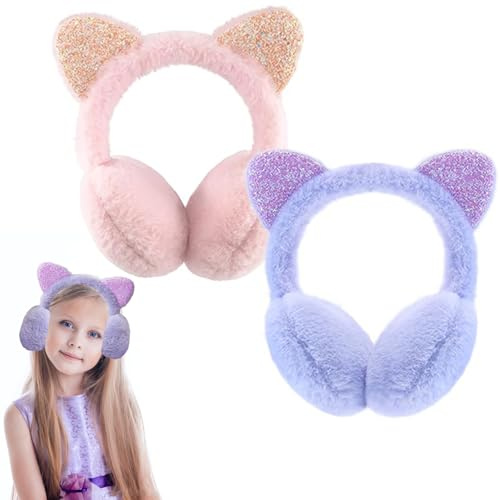 UQMIQURA Lot de 2 cache-oreilles d'hiver pour enfants - Cache-oreilles doux pour l'hiver - Réglables - Protection contre le froid - Cache-oreilles en peluche pour activités de plein air en hiver