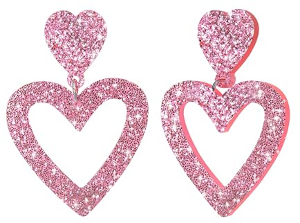 WATEFOER Herz Ohrringe für Damen Acryl Glitzer Doppelte Herz Ohrringe Süß Schmuck Geschenke für Valentinstag Geburtstag Jahrestag