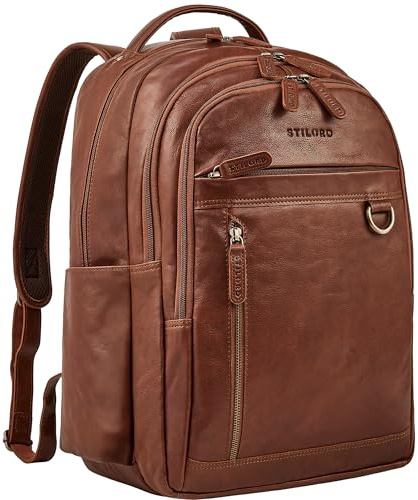 STILORD Eron Großer Business Rucksack Herren Leder Arbeitsrucksack Männer viele Fächer - Robuster Echtleder Laptoprucksack 15,6-16 Zoll Backpack für Arbeit & Uni Farbe:maraska - braun
