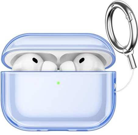 JETech Custodia Cover con Portachiavi per AirPods Pro 3, Blu | TPU Trasparente Morbido, Custodia Protezione Antiurto, Design Antigraffio