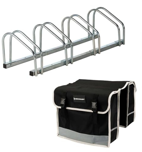 DUNLOP Pack Vélo - Râtelier Sol 4 Vélos Garage + Sacoche Double 31L Porte-Bagage - Kit Rangement & Transport Universel