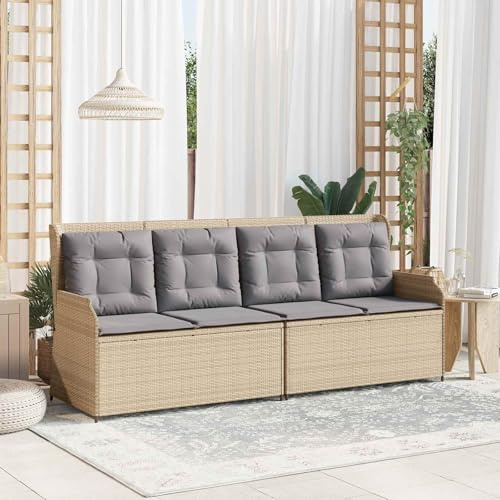 mzdioop Gartenbank mit Kissen in Beige und Grau aus wetterfestem Poly-Rattan, 2-Sitzer mit stabilem Stahlrahmen für Terrasse, Balkon, Garten und Outdoor Lounge zum Relaxen und Grillen