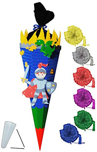 alles-meine.de GmbH BASTELSET Schultüte - Ritter mit Drache & Ritterburg - 85 cm - incl. Schleife - mit/ohne Kunststoff Spitze - Zuckertüte - Set zum selber Basteln - 6 eck..