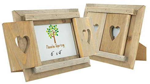Nicola Spring Freistehende Fotorahmen passend für Fotogröße 15 x 10 cm (6 x 4 Zoll) - 5er-Pack - Bilderrahmen mit rustikalen Herzfensterläden aus natürlichem Holz, freistehender Posterrahmen