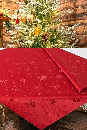 KAMACA Lotus Effekt Tischdecke Magic Stars mit Sternen Motiv - mit FLECKSCHUTZ - Flüssigkeiten perlen einfach ab Winter Weihnachten (Mitteldecke 85x85 cm, Rot)
