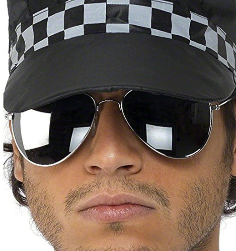 NET TOYS Verspiegelte Brille Silber-schwarz Pilotenbrille Polizeibrille Faschingsbrille Karnevalsbrille Copbrille Polizei