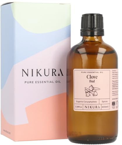 Nikura Clove Bud Essential Oil - 100ml | 100% Pure Natural Clove Oil | Perfect for Aromatherapy, Diffuser for Home, Humidifier | Great for Self Care, Cleaning | Vegan & UK Made
