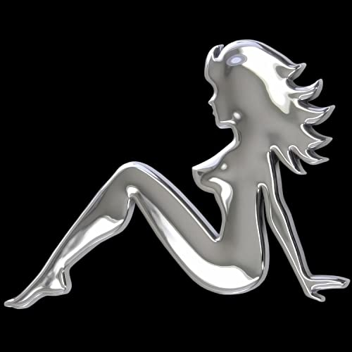 3D Chrom Emblem Aufkleber Logo sitzende Frau sexy FKK links Striptease Bar