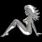 3D Chrom Emblem Aufkleber Logo sitzende Frau sexy FKK links Striptease Bar