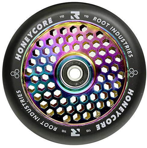 Root Industrie Air Honeycore 110mm Stunt-Scooter Rolle + Fantic26 Sticker (Rainbow Neochrome/Pu Schwarz)