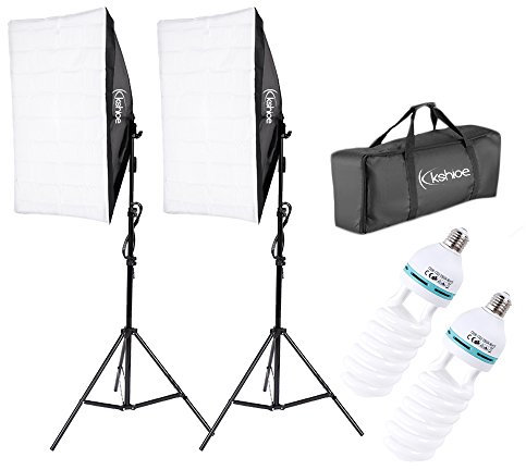 Kshioe, kit di illuminazione softbox per fotografia, sistema di illuminazione continua, luce morbida per studio fotografico, con supporti e comoda borsa per il trasporto, with 2 softbox light