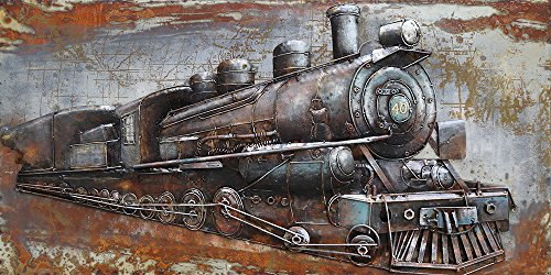 Vintage Line Handgefertigtes Metallbild Wandbild Verschiedene Größen Kunst Bild 3D-Optik (Metallbild Railroad (ca. 140x70 cm))