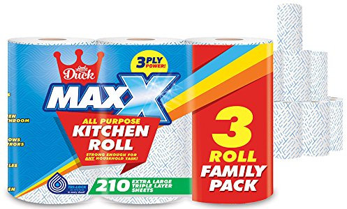Maxx 3 Ply Jumbo Kitchen Towel 12 Rolls, Light Weight, Super Absorbent, Extra Large Sheets, All Purpose Home & Office Roll by Little Duck