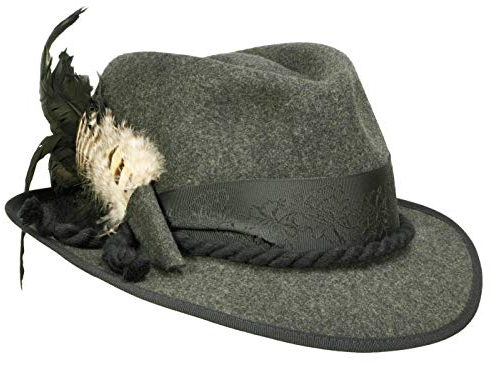 Mayser Leila Damen Trachtenhut aus Wollfilz mit Federgarnitur - Grau-Schwarz (2019-8001) - 57-58 cm (M)