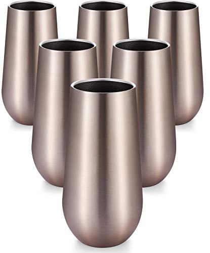 Maxdot 6 Pieces Champagne Tumbler Stemless Champagne Flutes Double Insulated Mini Champagne with Lips Stainless Steel Cocktail Cups for Coffee Wine Glass Tumbler(Champagne,6 oz)