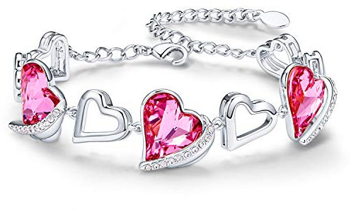 CDE Heart Bracelets for Womens, Adjustable Bracelet with Love Heart Crystal,18K Jewellery for Ladies,Anniversary Birthday Mothers Day Gifts for Girlfriend Wife Mum