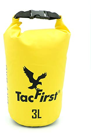 TacFirst Dry Bag Seesack, wasserdichter Packsack mit Fast-Fold Verschluss 2L / 3L / 5L / 10L / 15L / 20L / 25L / 30L wasserfester Trockenbeutel (Gelb, 3L)