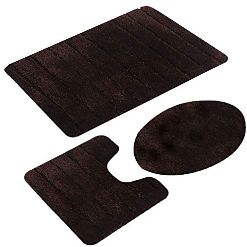 jianyana 3-teiliges Badteppich-Set rutschfeste Mikrofaser Shaggy Weiche Bad Duschmatten Kontur Badteppich WC-Sitzbezug Combo