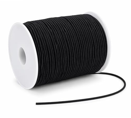 WedDecor 1mm (1/25 Inch) Elastic Round Heavy Stretch Sewing Bands For Garment Skirt, Trouser Art and Craft Waistband Elastic Cord for Bracelet Making, Clothing, Dress Making, Black, 500 Metres | Soft Durable and Stretchable Material Perfect for Fashion Costumes Curtains Face Coverings and Everyday Home Stitching