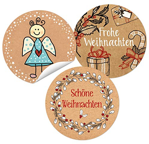 Logbuch-Verlag Set 72 weihnachtliche Sticker Frohe Weihnachten 2024 rot natur Engel Aufkleber rund 4 cm