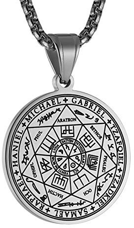 HZMAN Vintage Edelstahl Das Siegel der sieben Erzengel Anhänger Halskette Schmuck Geschenk 22+2“ Kette (Silber)