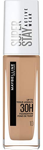 Maybelline New-York – Foundation, flüssig, langanhaltend, ohne Transfer, hohe Deckkraft – Superstay Active Wear 30h – Farbe: Elfenbein (10) – Inhalt: 30 ml