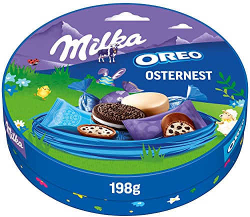 Milka & OREO Osternest 1 x 198g I Osterschokolade Einzelpackung I 20-teilig I Ostergeschenk Schokolade I Süßigkeiten zu Ostern aus 100% Alpenmilch Schokolade