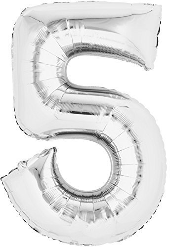 Folienballon 86cm Silber 5 Zahlenballon, Luftballon, Geburtstag, Zahl für Helium und Luftfüllung geeignet Happy Birthday (Silber, 5)