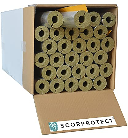 Scorprotect® voller Karton Alukaschierte Rohrschale Rohrisolierung Steinwolle mit 0.040 Wärmeleitfähigkeit (Steinwolle, 28 x 20 mm x 1 Meter)