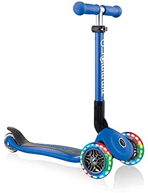 GLOBBER JUNIOR Foldable Lights – Tretroller, 120/80 mm, ABEC 5, 3-rädrig, LED-Leuchtrollen, dunkelblau