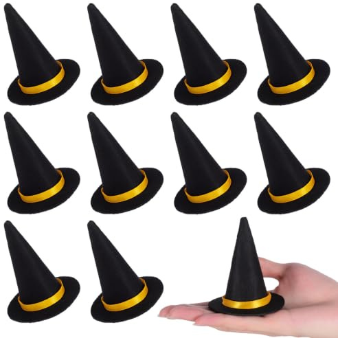 Toddmomy Witches Hat Bottle Topper Witch Hat Mini 10pcs Halloween Mini Witch Hats Wine Bottle Topper Cover Felt Wine Bottle Cap Halloween Party Favor Decorations