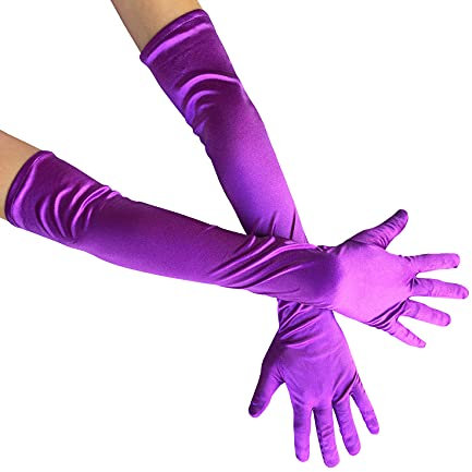 Lange Satin-Handschuhe für Erwachsene, Damen, 1920er-Jahre, Opernhandschuhe für Hochzeit, Ballsaal, Abendparty, Tanz, Halloween, Cosplay, dunkelviolett, Einheitsgröße