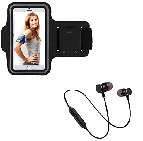 Pack Sport pour ZTE Axon 30 Smartphone (Ecouteurs Bluetooth Metal + Brassard) Courir T8 (Noir)