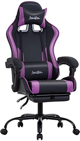 Sedia da gaming da ufficio, sedia da scrivania con poggiapiedi, supporto lombare, poggiatesta, braccioli, girevole, ergonomica, regolabile, per PC (viola)