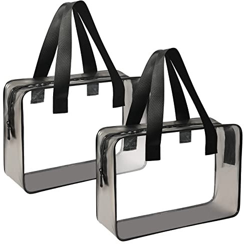LUZWAY Neceser Transparente de Viaje con Asa, 2PCS Bolsas Grande de Maquillaje de PVC para Mujer, Organizador para Cosméticos y Artículos de Tocador, Ideal para Avión, Playa, Gimnasio y Baño