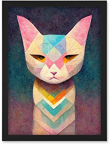 Doppelganger33 LTD Geometric Egyptian Cat Pastel Boho Artwork Framed Wall Art Print A4
