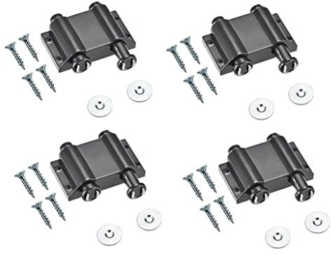 TERF® Push to Open Door Catch Black Double Magnetic Pressure Touch Release Catches Latch for Open and Close The Door with a Single Push including Fixing Screw - Pack of 4