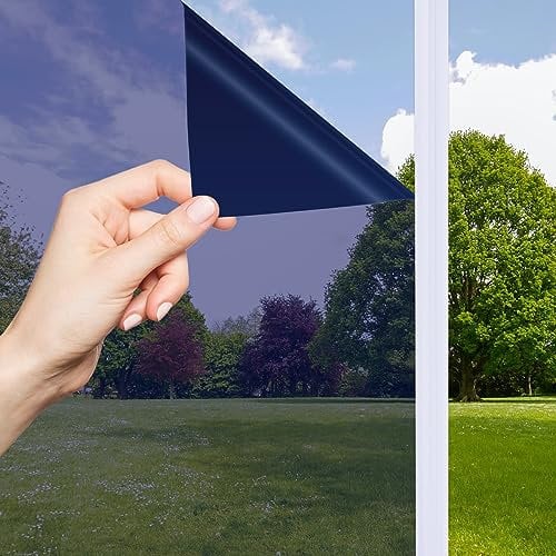 OFHome Privacy film for Glass Window, UV Reflective Anti Glare Mirror Tinted for Home and Office, Heat Control Sun Blocker Self-Adhesive Door Windows Tinting Sticker, Blue Silver, 30x200cm
