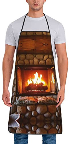 Cocktail-Party-Schürzen für Damen und Herren, wasserdichte Schürzen zum Kochen von Grillstücken und Backen in der Küche, Kaminofen aus Holz mit weihnachtlichem Stein-Muster, One size