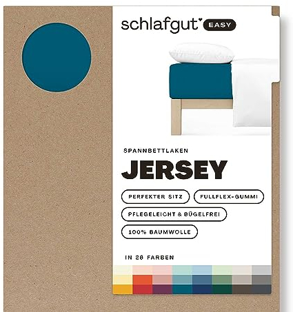 Schlafgut Easy Jersey Spannbettlaken 90x190 bis 100x200 Petrol Deep, Spannbetttuch aus 100% Baumwolle