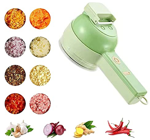 2023 New Electric Vegetable Cutter, Electric Garlic Mud Masher, 4 in 1 Portable Electric Vegetable Cutter Set, Handheld electric vegetable cutter set, for Garlic Pepper Chili Onion Celery Ginger