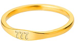 PAMTIER Damen Edelstahl Engel Nummer 777 Ring Gold Zierlich Personalisiert Numerologie Siegel Ring für Sie Größe 60