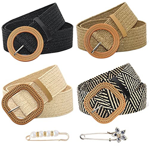 VEGCOO Ceinture Large Femme, 4 Pièces Élastique Ceinture Taille Haute 96cm/38in*5cm/2in & 90cm/35.4in*5cm/2in, Avec 2 Épingles À Nourrice Pour Robe/Jupe/Chemises